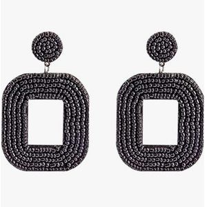 Oversized Black Handmade Beaded Dangle Earrings Post New Handcrafted Summer Boho